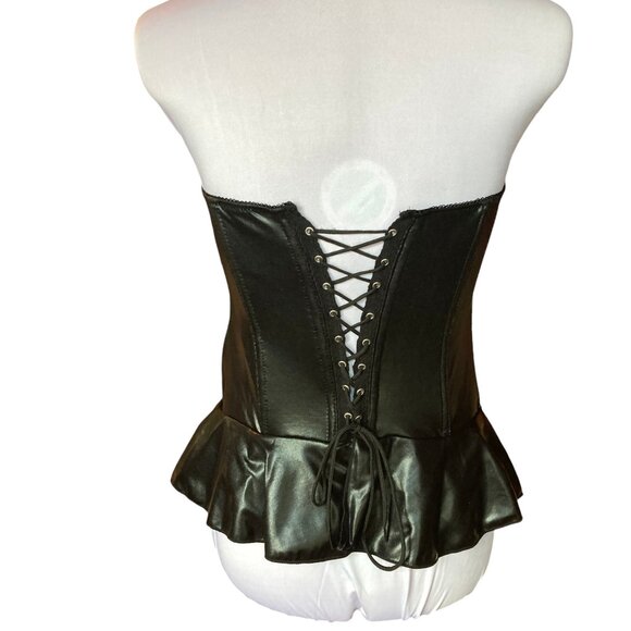 Rene Rofe Signature Black Corset Bustier, Size Large, Faux Leather, Ties in Back - Picture 5 of 10